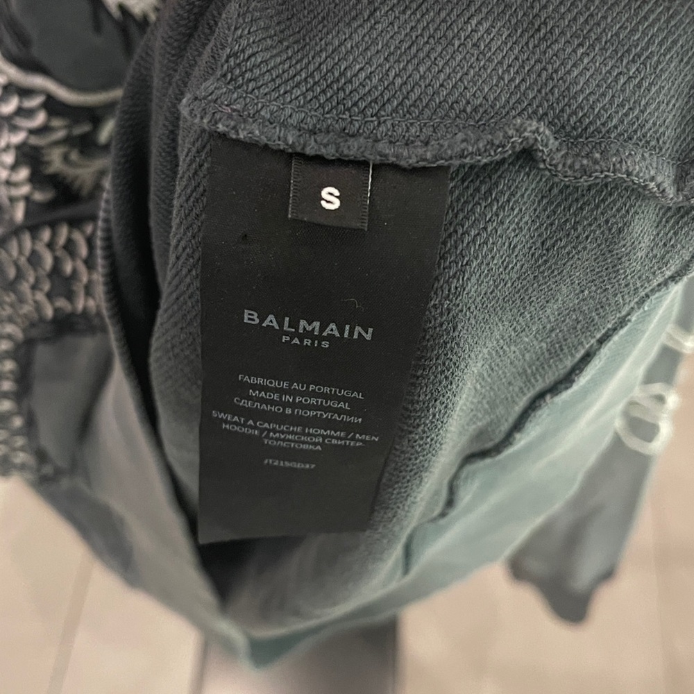 Balmain Charcoal Distressed Hoodie- Embroidered Dragon Design/ COA - Unisex - Picture 6 of 8